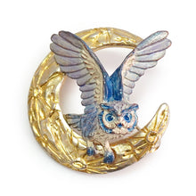 画像をギャラリービューアに読み込む, Handcrafted Japanese Crescent Moon & Owl Brooch – Artisan Pewter Pin, Mystical Night Forest Design, Perfect Gift for Women, for Men