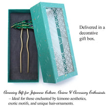 画像をギャラリービューアに読み込む, Japanese Handcrafted Kanzashi Hair Stick – “Peacock Feather” Motif, Vibrant Artisan Hair Accessory for Kimono & Modern Style