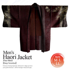 Load image into Gallery viewer, Men’s Pine‑Motif Haori Jacket in Deep Vermilion – Traditional Japanese Kimono Outerwear for Formal & Streetwear