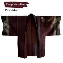 Load image into Gallery viewer, Men’s Pine‑Motif Haori Jacket in Deep Vermilion – Traditional Japanese Kimono Outerwear for Formal & Streetwear