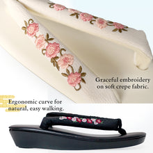 画像をギャラリービューアに読み込む, Japanese Embroidered Zori Sandals for Women – Elegant Floral, ivy & Camellia Design, Comfortable Wide Strap, Lightweight Japanese Sandals