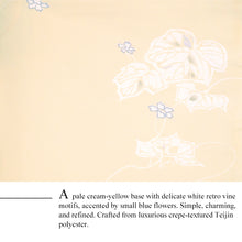 將圖片載入圖庫檢視器 Ready-to-Wear Washable Komon Kimono for Women, Fully Lined Polyester, Cream Yellow with Retro Vine Motif – A Sophisticated Komon Kimono with Timeless Elegance