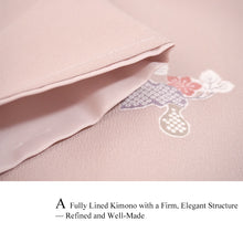 將圖片載入圖庫檢視器 Ready-to-Wear Washable Komon Kimono for Women, Fully Lined Polyester, Dusty Pink with Gourd Motif – A Soft and Feminine Komon Kimono