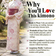 將圖片載入圖庫檢視器 Ready-to-Wear Washable Komon Kimono for Women, Fully Lined Polyester, Light Beige with Auspicious Floral Motifs – A Sophisticated Komon Kimono with Joyful Elegance