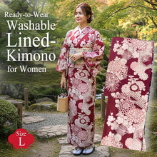 將圖片載入圖庫檢視器 Ready-to-Wear Washable Komon Kimono for Women, Fully Lined Polyester, Deep Red with Auspicious Floral Motifs – A Sophisticated Komon Kimono with Celebratory Elegance