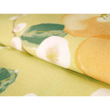 將圖片載入圖庫檢視器 Ready-to-Wear Washable Komon Kimono for Women, Fully Lined Polyester, Light Yellow Green with Camellia & Plum Blossoms – A Sophisticated Komon with Soft Spring Charm