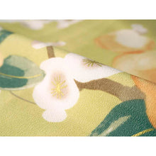 將圖片載入圖庫檢視器 Ready-to-Wear Washable Komon Kimono for Women, Fully Lined Polyester, Light Yellow Green with Camellia & Plum Blossoms – A Sophisticated Komon with Soft Spring Charm