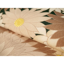 画像をギャラリービューアに読み込む, Ready-to-Wear Washable Komon Kimono for Women, Fully Lined Polyester, Deep Green with Large Beige Chrysanthemums and Gold Accents – A Sophisticated Floral Kimono
