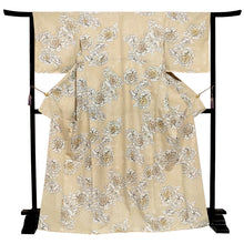 画像をギャラリービューアに読み込む, Ready-to-Wear Washable Komon Kimono for Women, Fully Lined Polyester, Beige with Elegant Peony Line Art & Gold Accents – A Sophisticated Komon Kimono