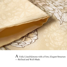 画像をギャラリービューアに読み込む, Ready-to-Wear Washable Komon Kimono for Women, Fully Lined Polyester, Beige with Elegant Peony Line Art & Gold Accents – A Sophisticated Komon Kimono