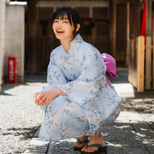 Load image into Gallery viewer, Women's Cotton Yukata, Casual Summer Kimono -Light Blue Base with Lily Pattern