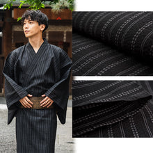 画像をギャラリービューアに読み込む, Men's Yukata Cotton & Linen : Black with Random Stripes Yukata