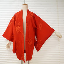 Load image into Gallery viewer, Vintage Haori Kimono Jacket Silk, Bright Red base, Leaf Motif