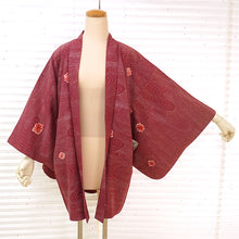 Load image into Gallery viewer, Vintage Haori Kimono Jacket Silk, Deep Red-Purple base, Flowing Water, Maple, and Textured Flowers