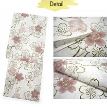 Load image into Gallery viewer, Women's Cotton Yukata, Casual Summer Kimono -Grayish white base with A graceful sakura (cherry blossom) motif featuring soft pink blooms
