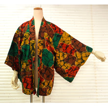 Load image into Gallery viewer, Vintage Haori Kimono Jacket Silk,red base, Colorful & Unique Geometric Pattern
