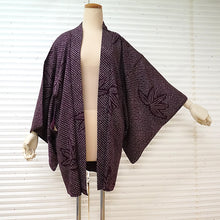画像をギャラリービューアに読み込む, Vintage Haori Kimono Jacket Silk, Deep Red-Purple base, bamboom, ka-no-ko (Fawn Spots)Pattern