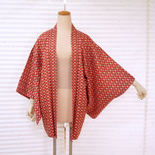 Load image into Gallery viewer, Vintage Haori Kimono Jacket Silk, Bold Red base, Butterflies, Diamond “Hishi” Pattern