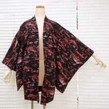 將圖片載入圖庫檢視器 Vintage Haori Kimono Jacket Silk, Black base,Scenic Motifs