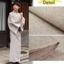 画像をギャラリービューアに読み込む, Men's Yukata Cotton & Linen : Beige with Broken Stripe Pattern Yukata