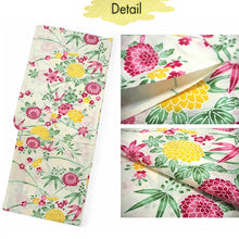 Load image into Gallery viewer, Women's Cotton Yukata, Casual Summer Kimono -Light Beige Base with Pink and yellow Autumn leaves and chrysanthemums