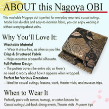 Load image into Gallery viewer, Washable Nagoya Obi (Bold & Elegant Floral Design) ,Beige ,Gray, Black –Classic Yet Modern– A Must-Have for Kimono Lovers