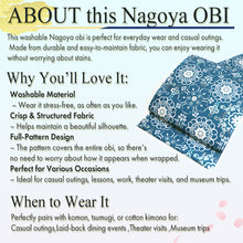 Load image into Gallery viewer, Women's Washable Nagoya Obi (Deep Blue with Oriental Floral Pattern)