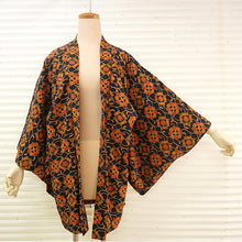 画像をギャラリービューアに読み込む, Vintage Haori Kimono Jacket Silk, Navy Blue base, Chrysanthemum , Arabesque