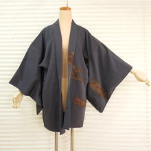 画像をギャラリービューアに読み込む, Vintage Haori Kimono Jacket Silk,Blue-Gray base, Shosoin Deer Motif