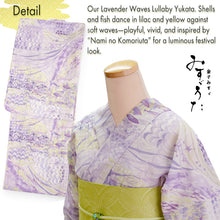 画像をギャラリービューアに読み込む, Lightweight Cotton Yukata for Women, Lavender and Light yellow tones base, Waves, shells and fish pattern – Inspired by Kaneko Misuzu’s Poetry, Summer Japanese Kimono Robe