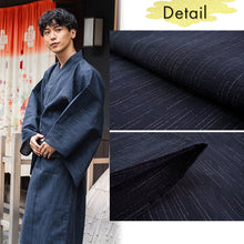 画像をギャラリービューアに読み込む, Men's Yukata Cotton & Linen : Navy with Rain-Like Stripes Yukata