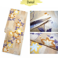 Load image into Gallery viewer, Women's Cotton Yukata, Casual Summer Kimono -Light beige Base, “yagasuri” (arrow feather) patterns with clematis flowers