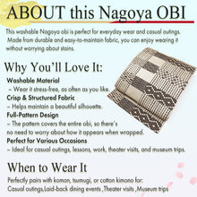Load image into Gallery viewer, Washable Nagoya Obi (Geometric pattern),Beige ,Navy, Black – Modern Design Meets Traditional Elegance