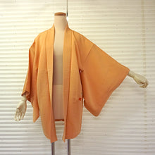 画像をギャラリービューアに読み込む, Vintage Haori Kimono Jacket Silk, Light Orange base, cherry blossoms,chrysanthemums, camellias, and maple leaves