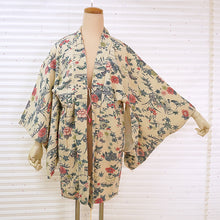画像をギャラリービューアに読み込む, Vintage Haori Kimono Jacket Silk, Ivory base, Seasonal Flowers, Floral, Chrysanthemum, Maple, Peony