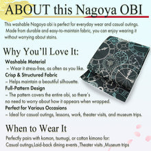 Load image into Gallery viewer, Washable Nagoya Obi (Object pattern) ,Beige ,Navy, Black –Classic Yet Modern– A Must-Have for Kimono Lovers