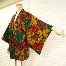 Load image into Gallery viewer, Vintage Haori Kimono Jacket Silk,red base, Colorful & Unique Geometric Pattern