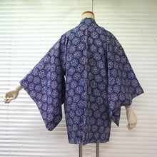 Load image into Gallery viewer, Vintage Haori Kimono Jacket Silk, Blue base, Chrysanthemum Motif