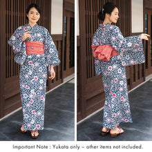 Load image into Gallery viewer, Women's Cotton Yukata, Casual Summer Kimono -Navy Base with Nadeshiko Flowers