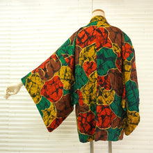 Load image into Gallery viewer, Vintage Haori Kimono Jacket Silk,red base, Colorful & Unique Geometric Pattern