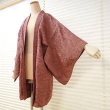 画像をギャラリービューアに読み込む, Vintage Haori Kimono Jacket Silk, Orangey-Pink base, cherry blossoms, plum, Chayatsuji Landscape Motif