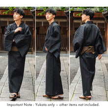 画像をギャラリービューアに読み込む, Men's Yukata Cotton & Linen : Black with Random Stripes Yukata