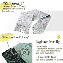 Load image into Gallery viewer, Washable Nagoya Obi (Object pattern) ,Beige ,Navy, Black –Classic Yet Modern– A Must-Have for Kimono Lovers