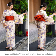 Load image into Gallery viewer, Women's Cotton Yukata, Casual Summer Kimono -Beige Base with Blown and yellow Grapes and Vines
