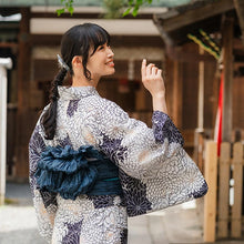 Load image into Gallery viewer, Women's Cotton Yukata, Casual Summer Kimono -White Base with Chrysanthemum Allover