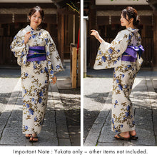 Load image into Gallery viewer, Women's Cotton Yukata, Casual Summer Kimono -Off white Base with Blue Clematis pattern