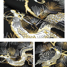 將圖片載入圖庫檢視器 Men's Happi Coat: Kimono Robe -Black base, – Pine Needles, Dragons & Hawks