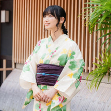 Load image into Gallery viewer, Women's Cotton Yukata, Casual Summer Kimono -Beige Base with Grapes and Vines