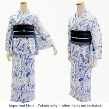 画像をギャラリービューアに読み込む, Lightweight Cotton Yukata for Women, blue base, vegetables, cats, birds pattern– Inspired by Kaneko Misuzu’s Poetry, Summer Japanese Kimono Robe
