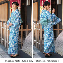 Load image into Gallery viewer, Women's Cotton Yukata, Casual Summer Kimono -Blue Base with Nadeshiko Flowers